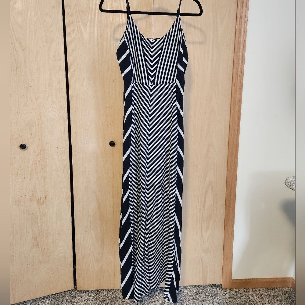 Navy blue and white maxi dress